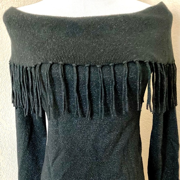 Tunic sweater black metallic sweater White House BM On Off shoulder fringed look - Picture 3 of 16